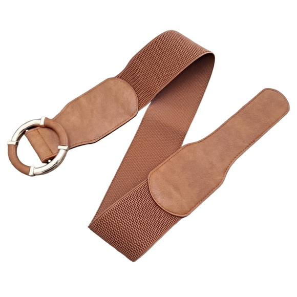 Womens elastic corset wide brown faux leather corset stretch boho waist belt - Picture 11 of 13